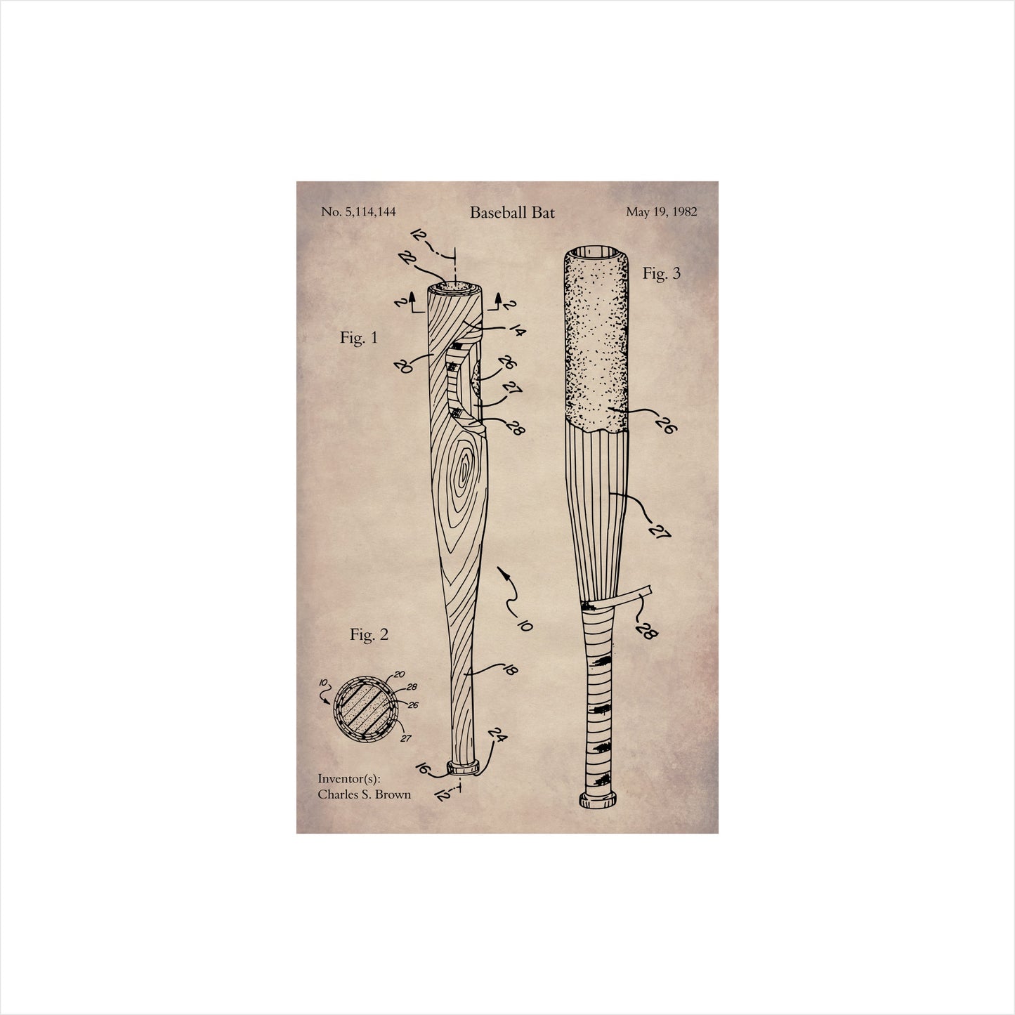 Baseball Bat Patent Art Print