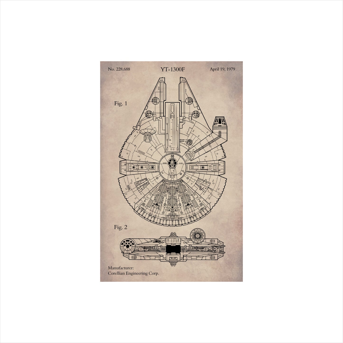 YT-1300F Light Freighter Patent Art Print