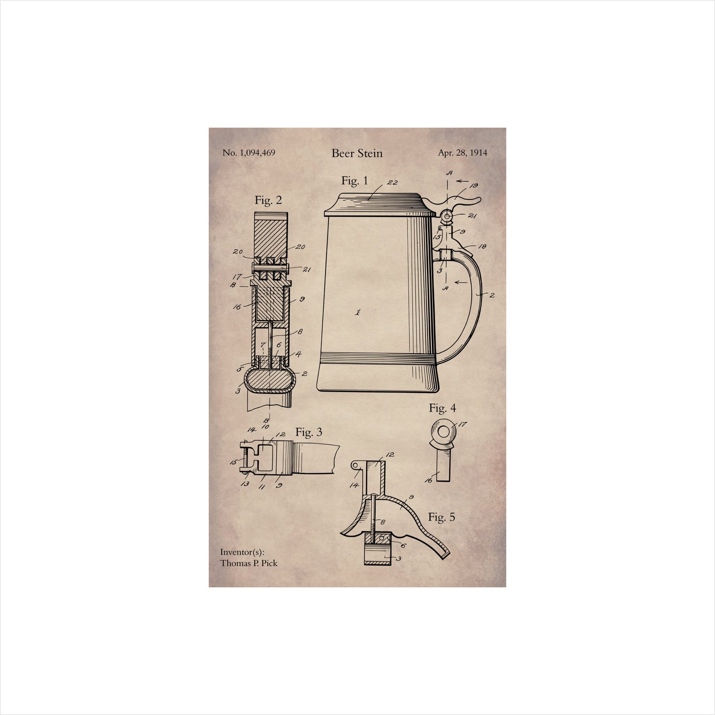 Beer Stein Patent Art Print