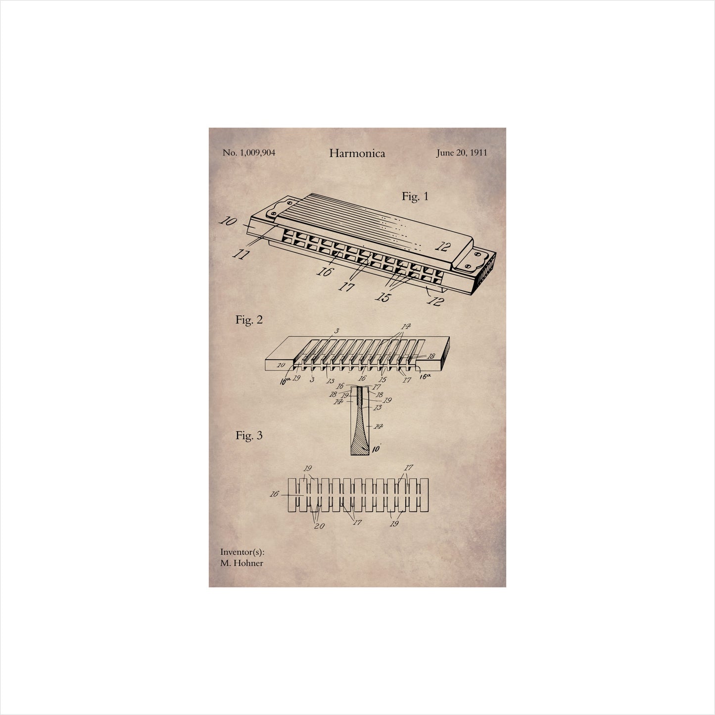 Harmonica Patent Art Print