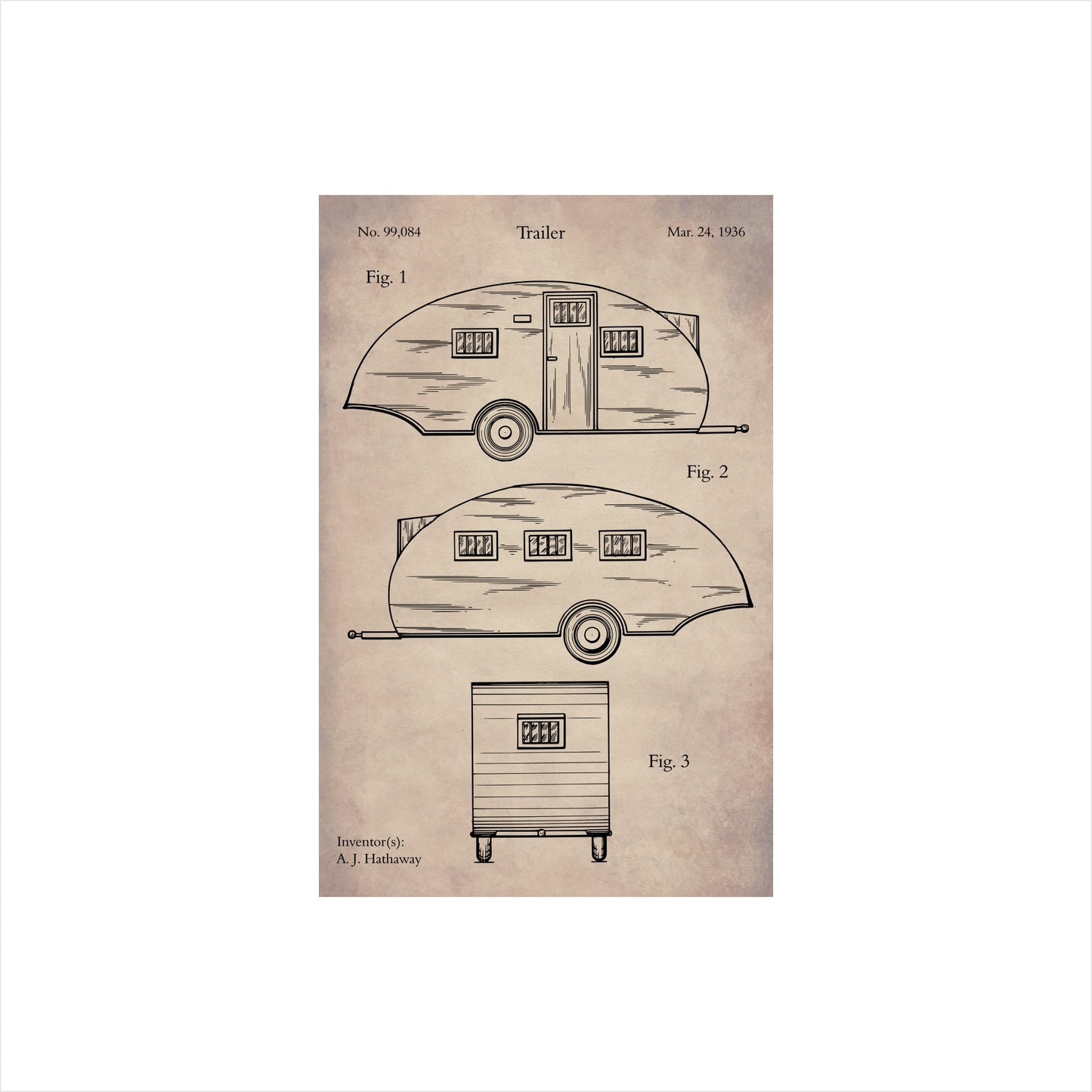 Hathaway Camping Trailer Patent Art Print