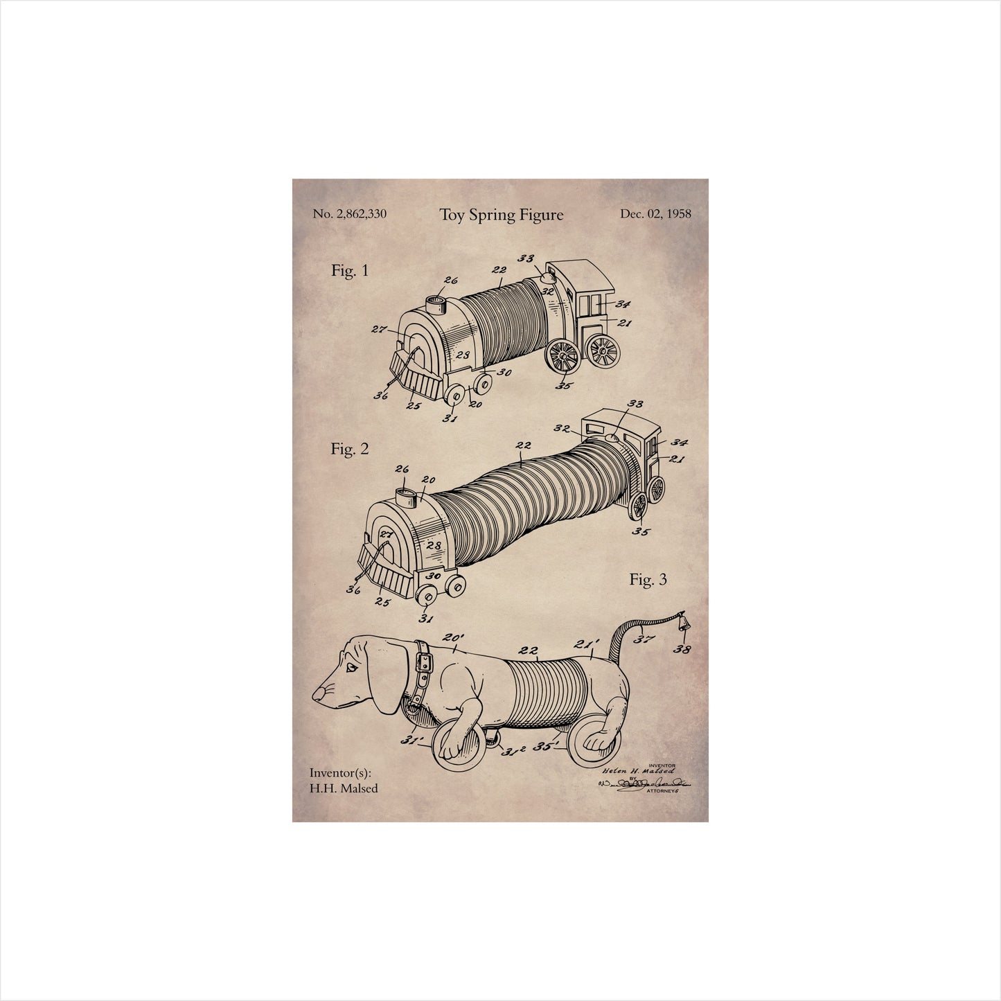 Retro Toy Slinky Dog Patent Art Print