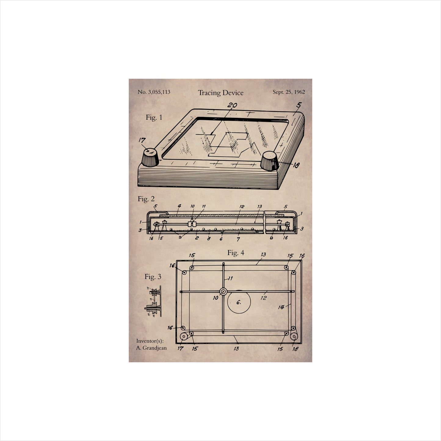 Retro Toy Tracing Device Patent Art Print